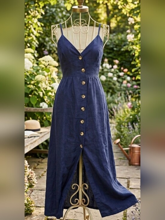 URBAN Romantics Dresses & Skirts - *Navy Button-Front V-Neck Maxi Dress LINED Pit 17" Lined